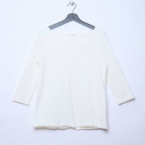 COS waffle knit textured boatneck 3/4 sleeve top cream off-white minimalist S